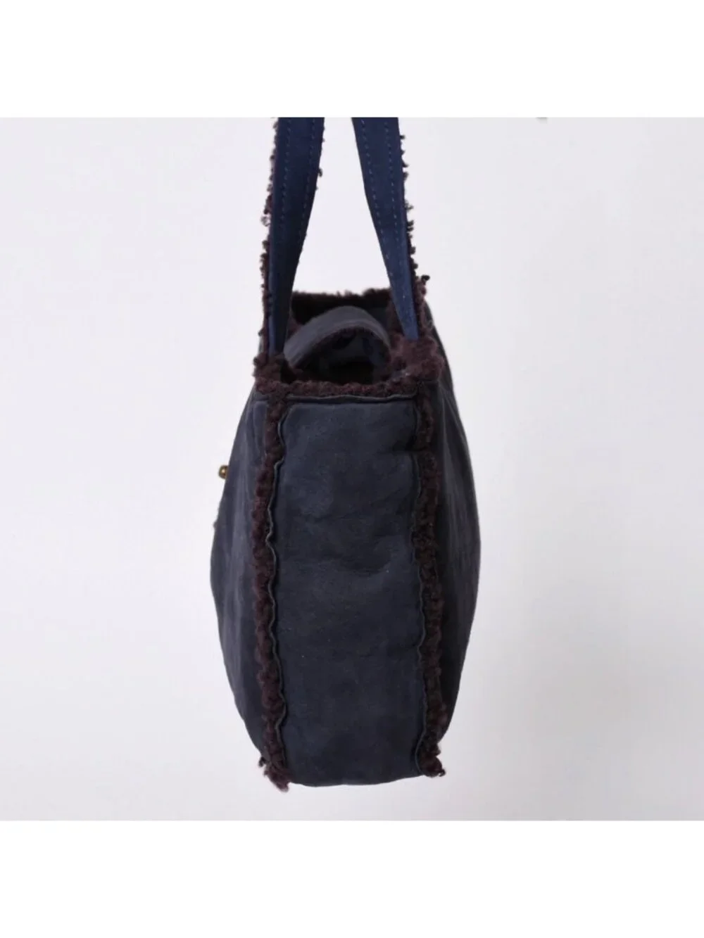 Chanel Shearling Bag CC Logo Nubuck Antique Gold